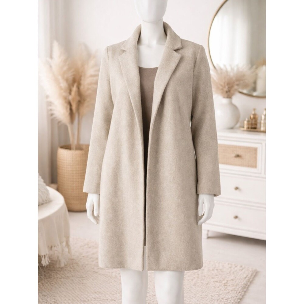 Zara Beige Long Wool-Blend Trench Coat